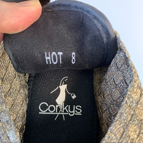 CORKYS Metallic Gold/Bronze & Black Woven Stretch Hot Heels Ankle Booties 8 - Picture 9 of 14